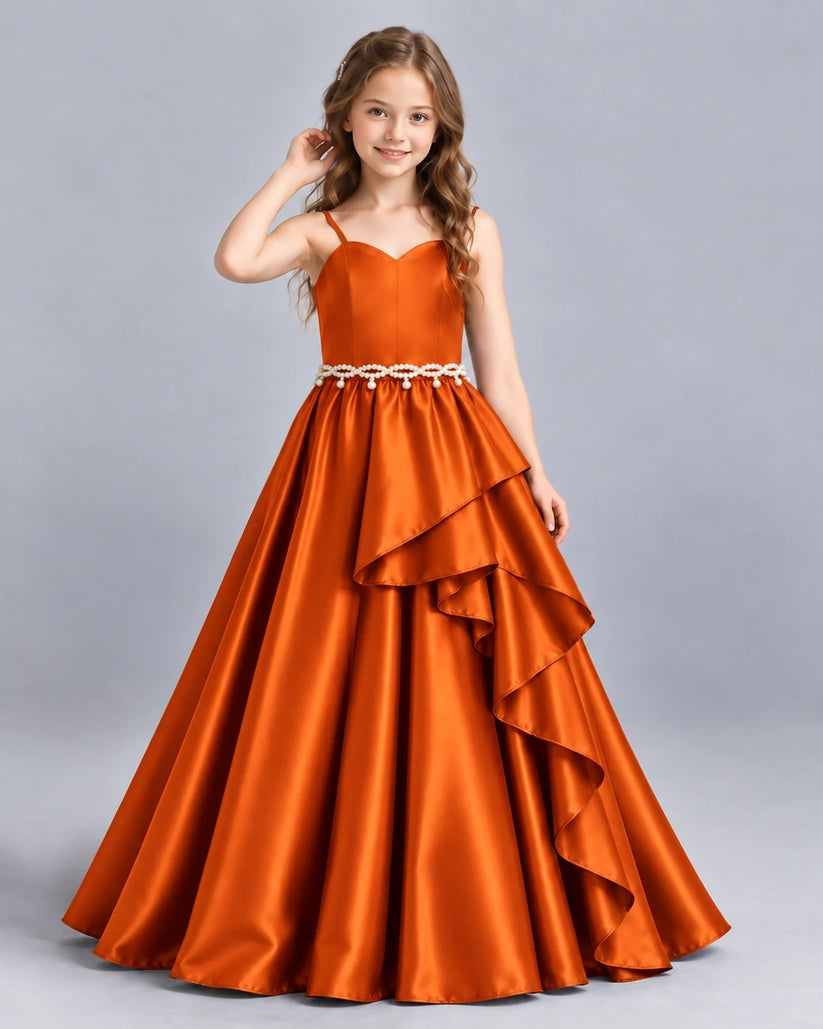Burnt Orange Ball Gown Girls Formal Dress Front