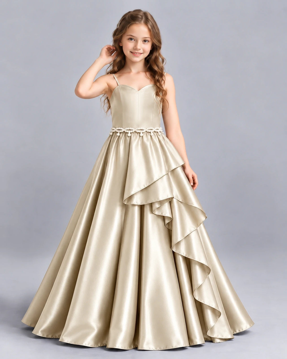 Champagne Ball Gown Girls Formal Dress Front