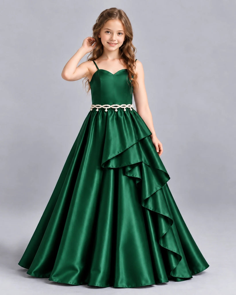 Dark Green Ball Gown Girls Formal Dress Front