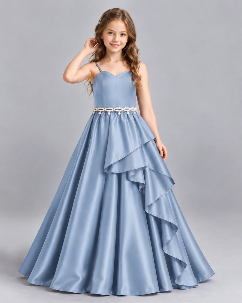 Dusty Blue Ball Gown Girls Formal Dress Front
