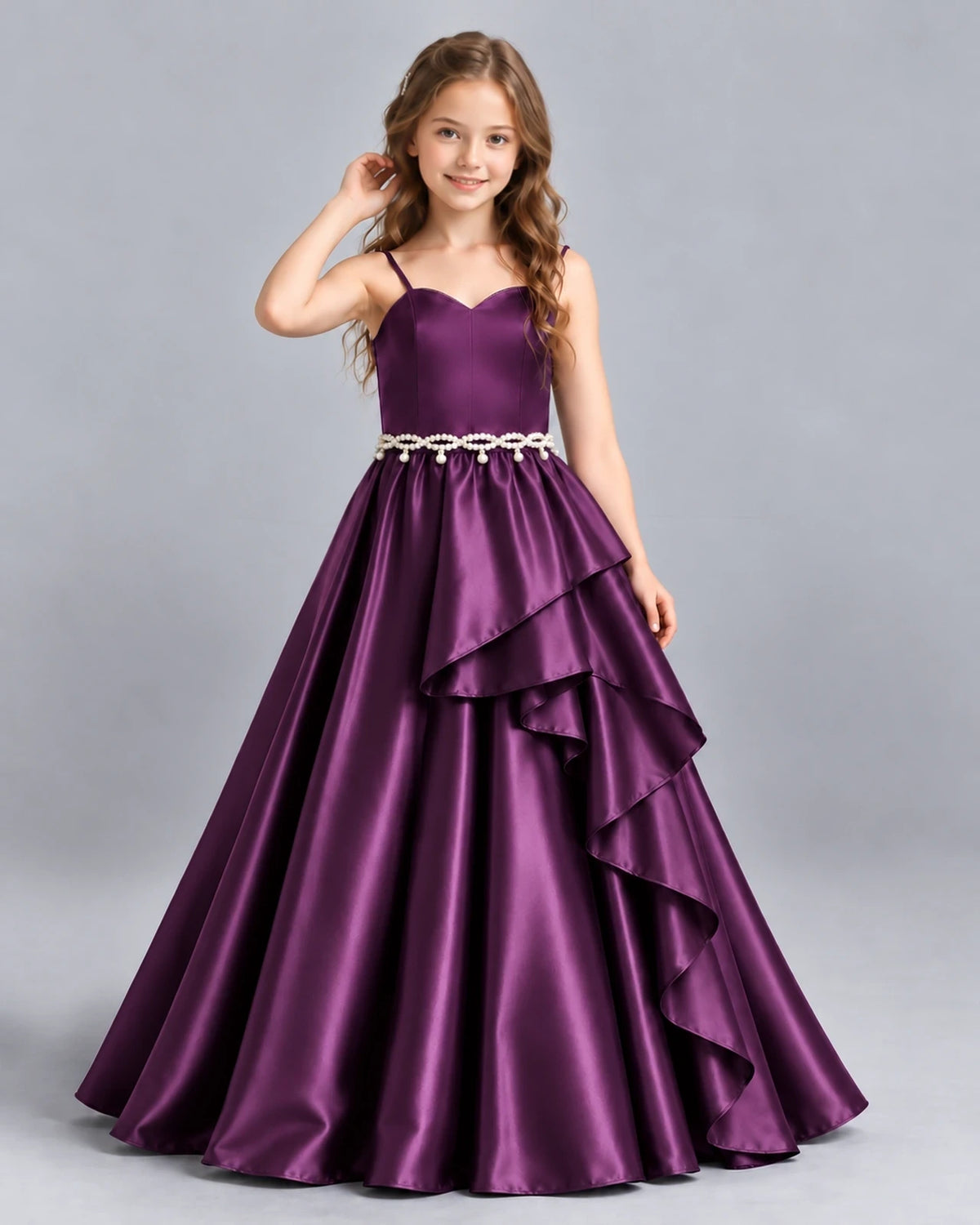 Grape Ball Gown Girls Formal Dress Front