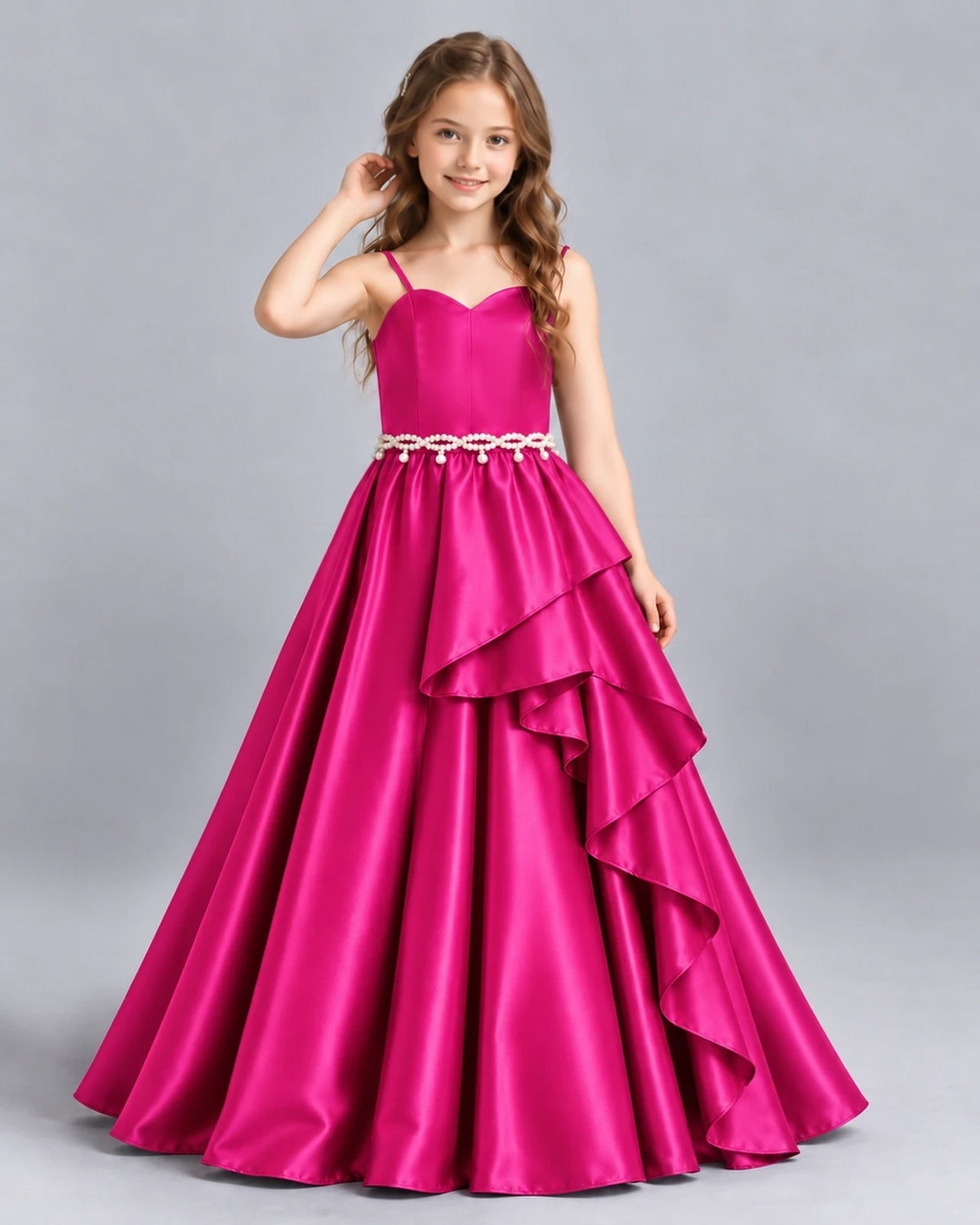 Hot Pink Ball Gown Girls Formal Dress Front