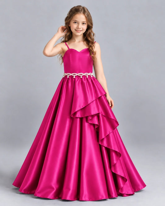 Hot Pink Ball Gown Girls Formal Dress Front