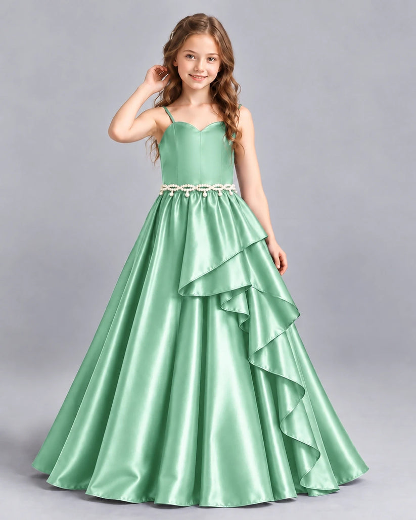 Mint Green Ball Gown Girls Formal Dress Front