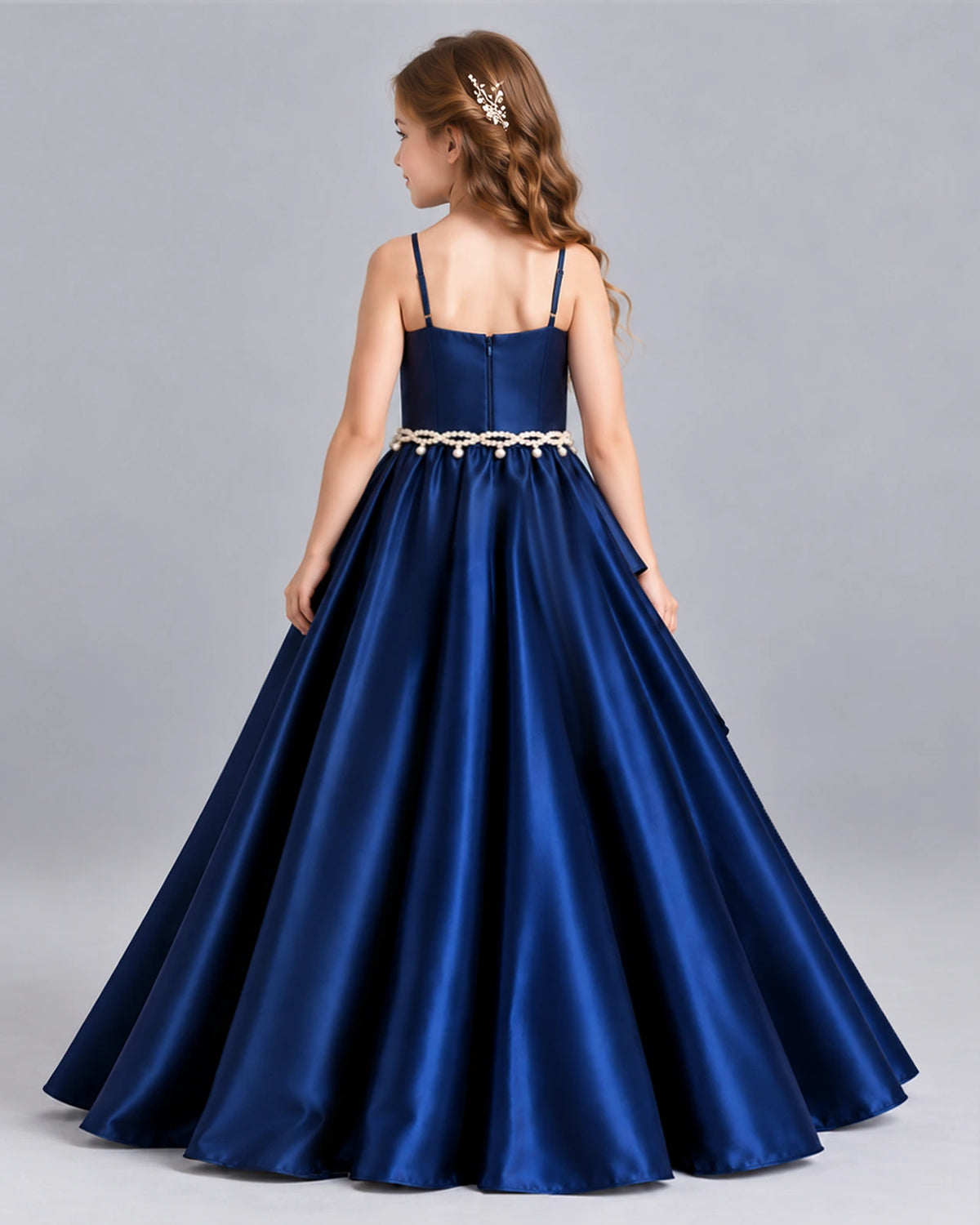 Navy Blue Ball Gown Girls Formal Dress Back [Shared]