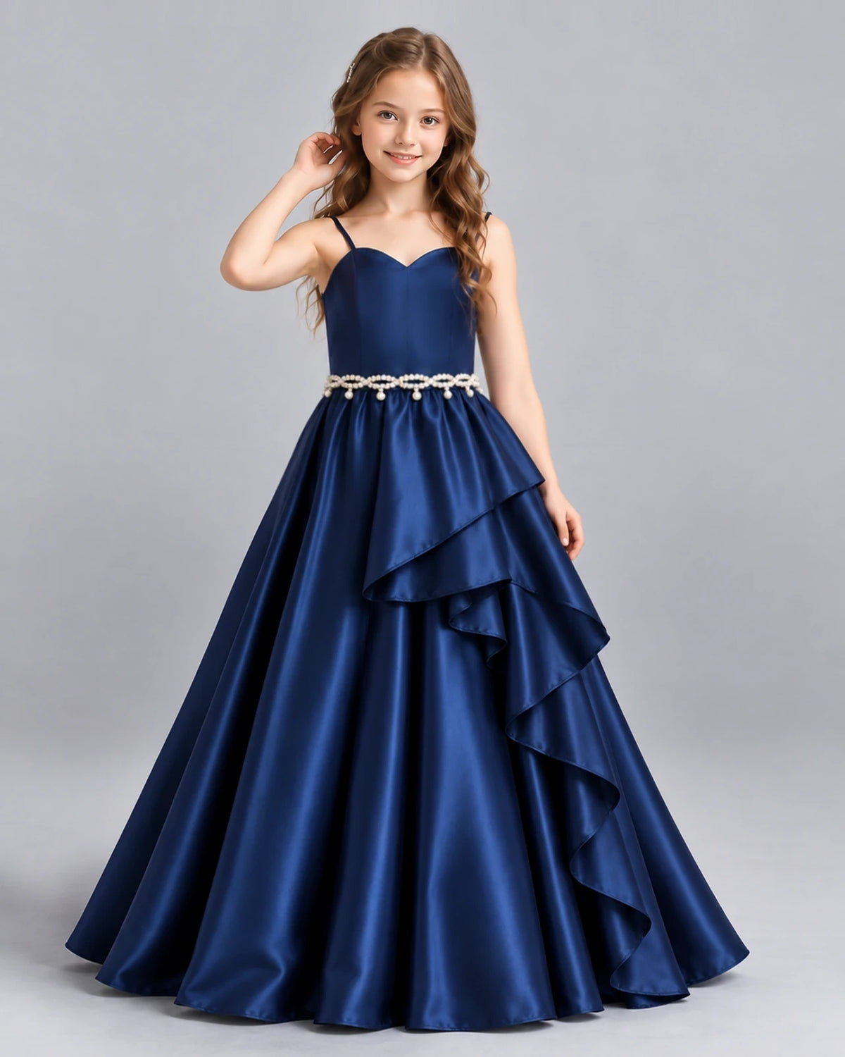 Navy Blue Ball Gown Girls Formal Dress Front
