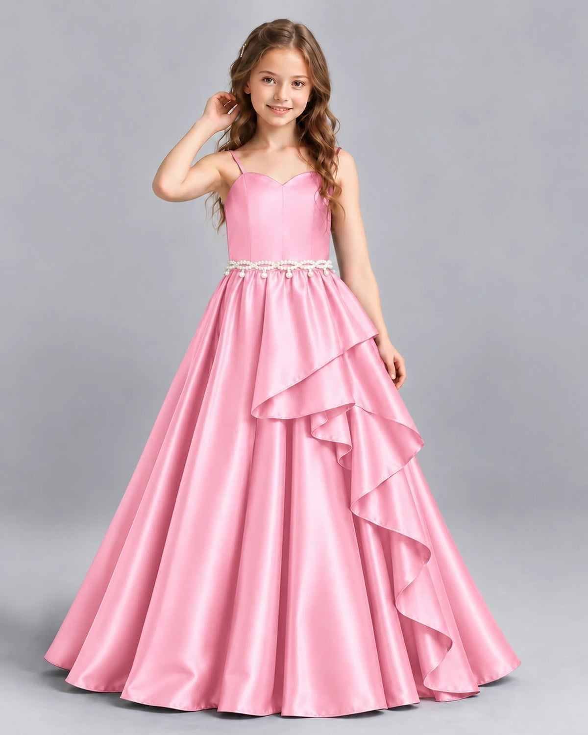Pink Ball Gown Girls Formal Dress Front