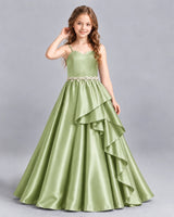 Sage Green Ball Gown Girls Formal Dress Front