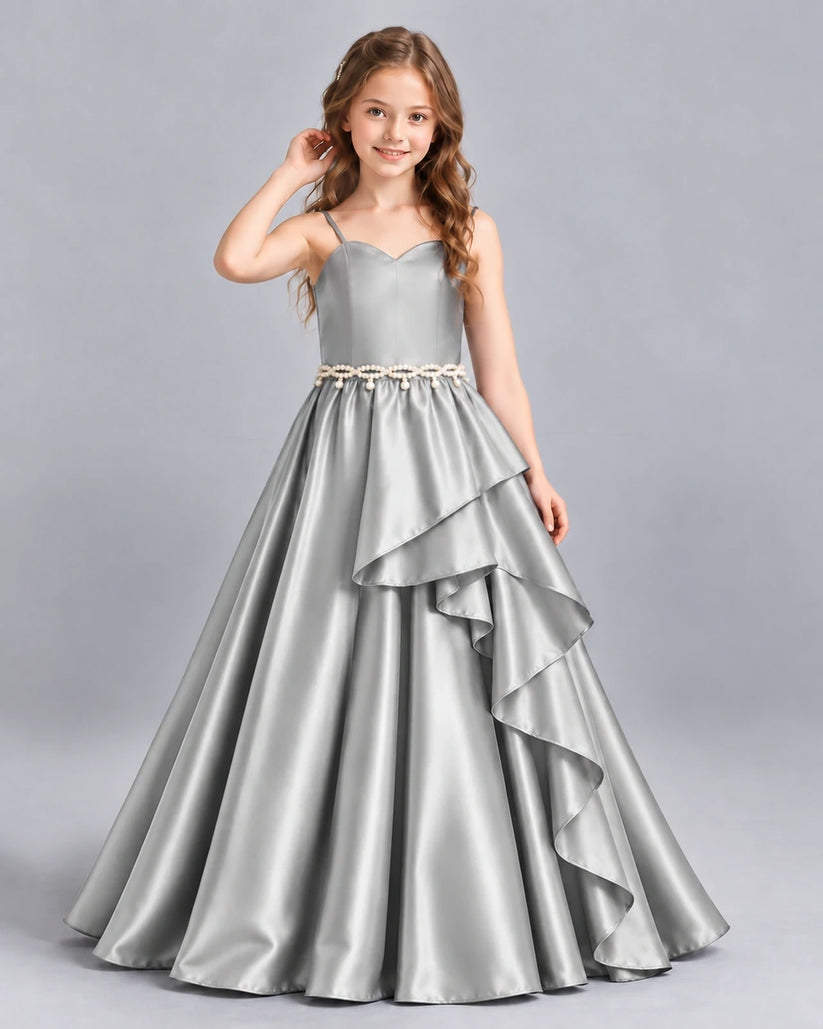 Silver Ball Gown Girls Formal Dress Front