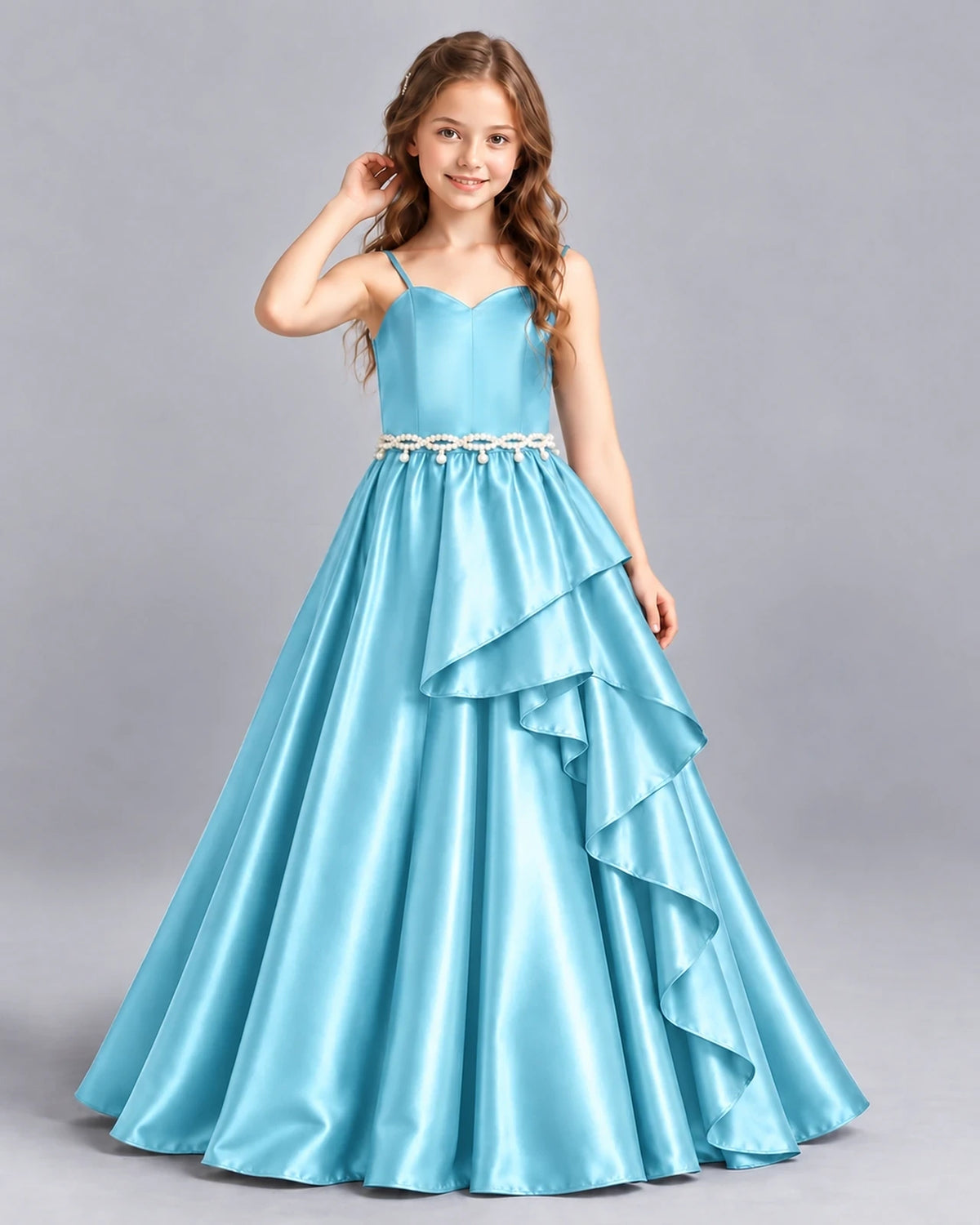 Sky Blue Ball Gown Girls Formal Dress Front