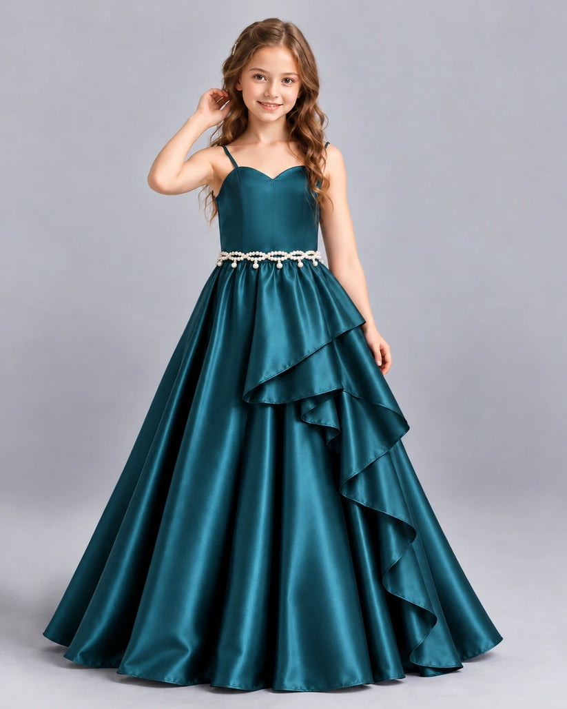 Teal Ball Gown Girls Formal Dress Front