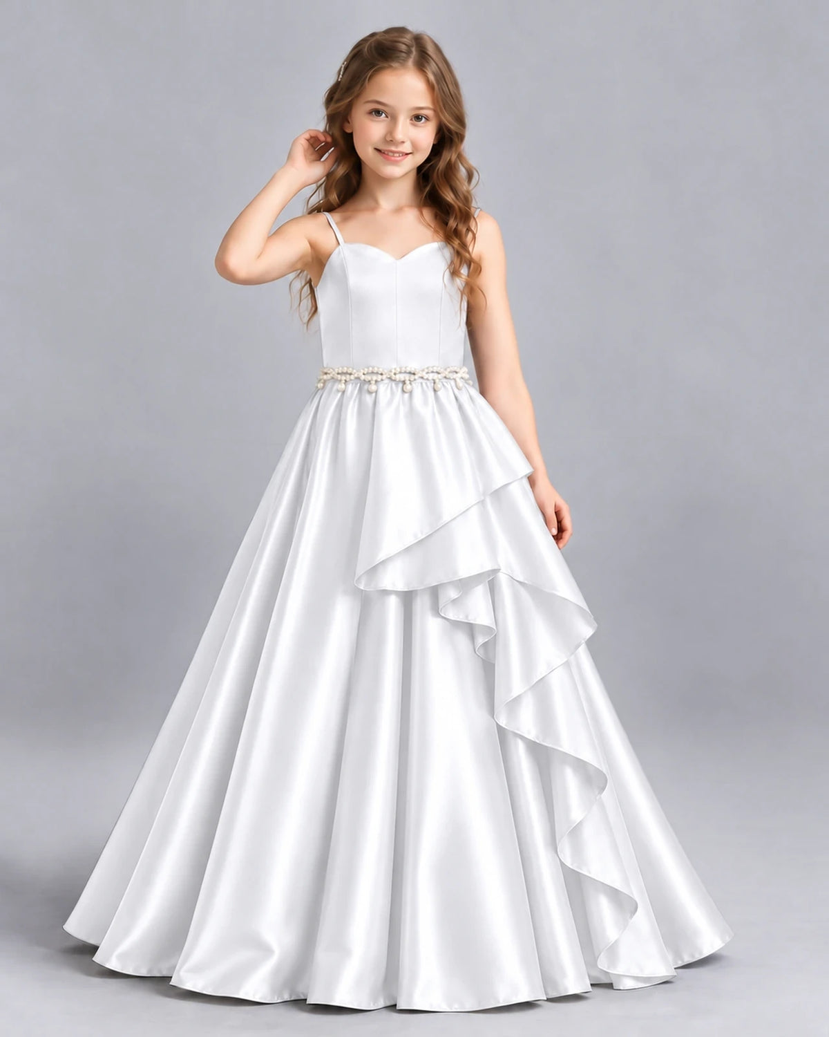 White Ball Gown Girls Formal Dress Front