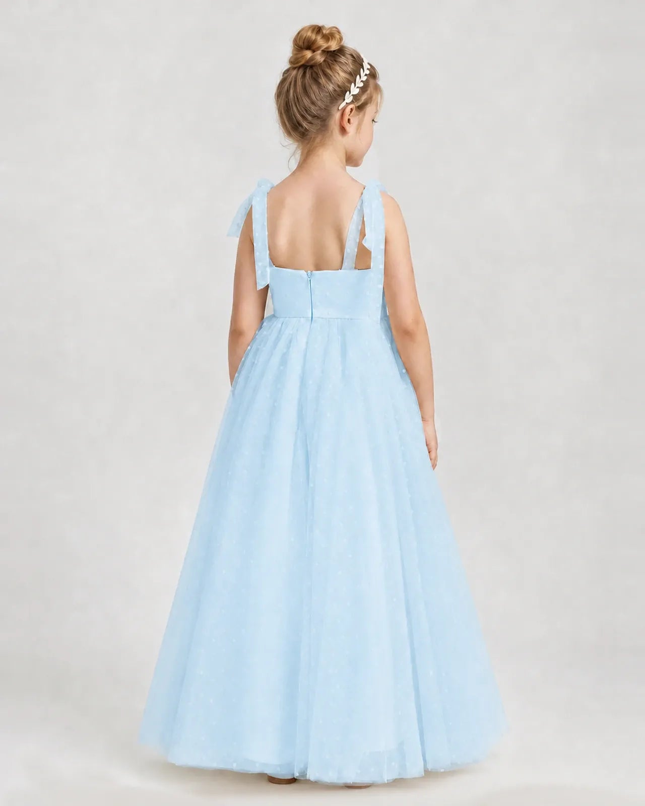 Baby Blue Tulle A-line Girls Formal Dress Back View