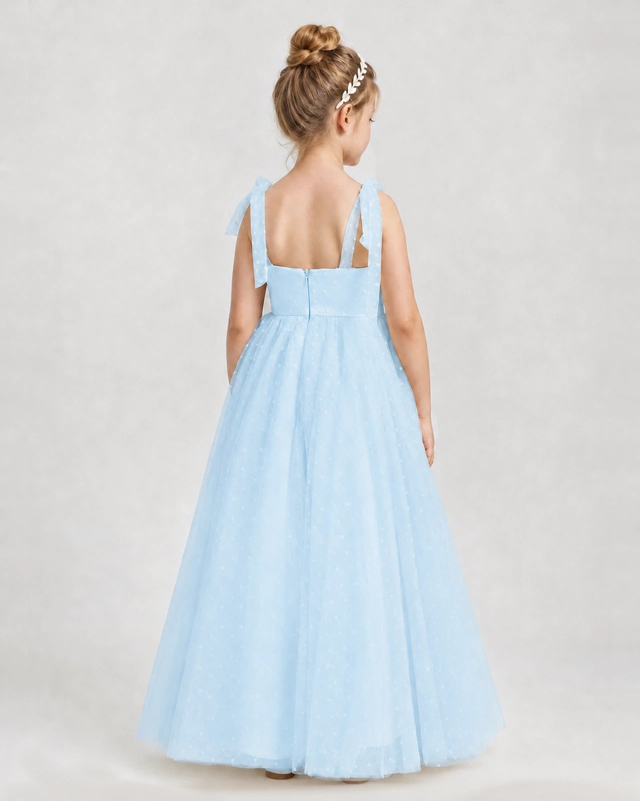 Baby Blue Tulle A-line Girls Formal Dress Back View