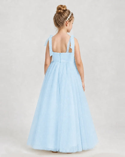 Baby Blue Tulle A-line Girls Formal Dress Back View