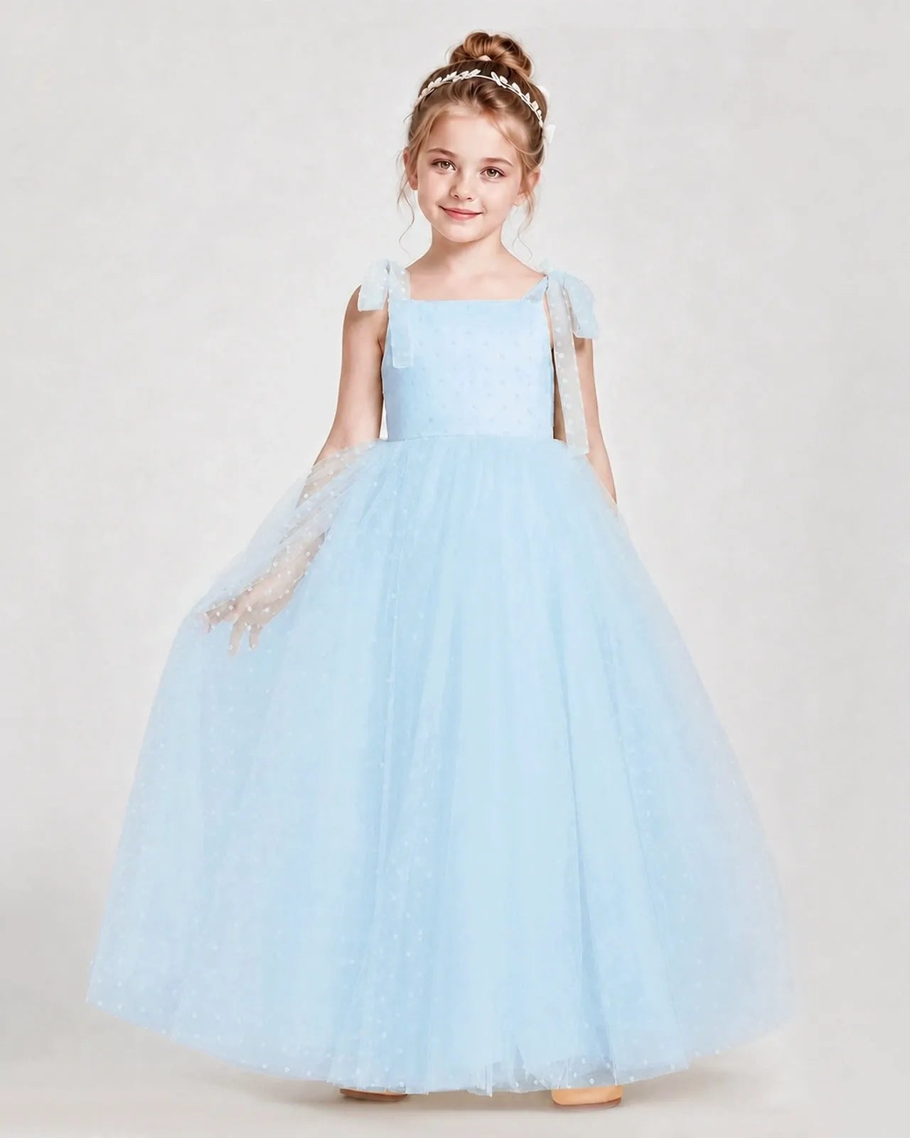 Baby Blue Tulle A-line Girls Formal Dress Front View