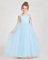 Baby Blue Tulle A-line Girls Formal Dress Front View