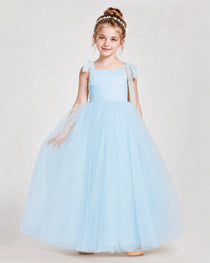 Baby Blue Tulle A-line Girls Formal Dress Front View