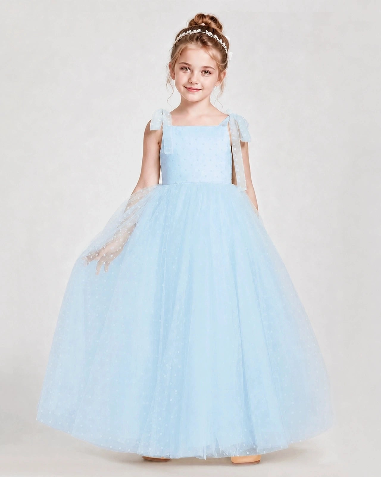 Baby Blue Tulle A-line Girls Formal Dress Front View
