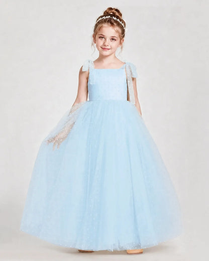 Baby Blue Tulle A-line Girls Formal Dress Front View