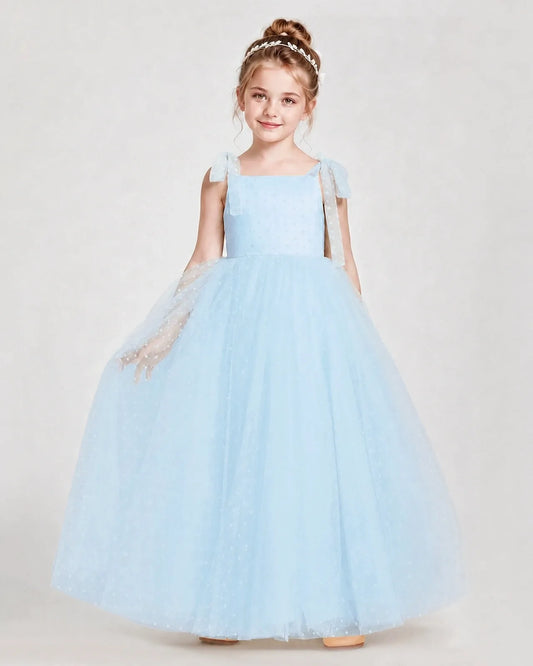 Baby Blue Tulle A-line Girls Formal Dress Front View