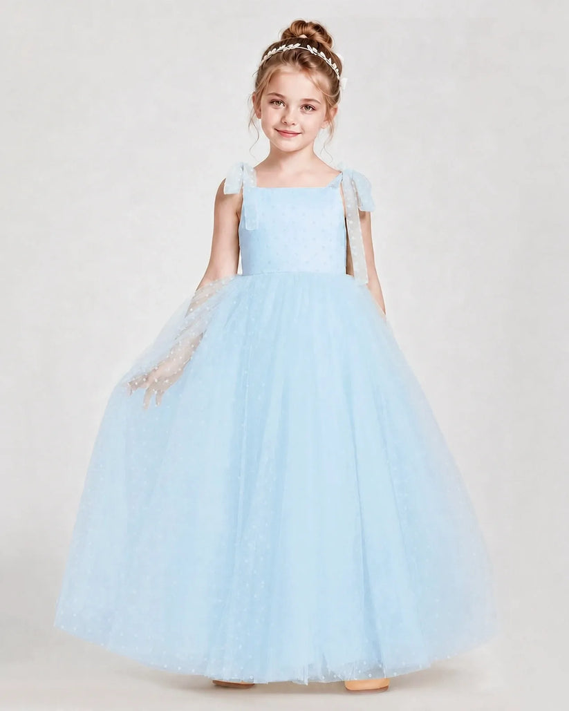 Baby Blue Tulle A-line Girls Formal Dress Front View