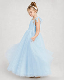 Baby Blue Tulle A-line Girls Formal Dress Side View