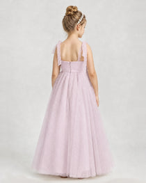 Blush Pink Tulle A-line Girls Formal Dress Back View