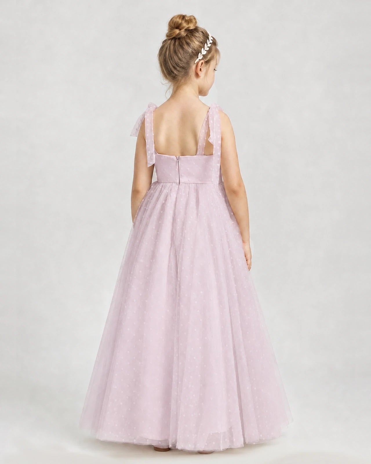 Blush Pink Tulle A-line Girls Formal Dress Back View