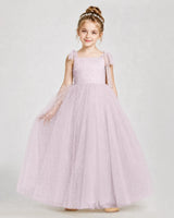 Blush Pink Tulle A-line Girls Formal Dress Front View