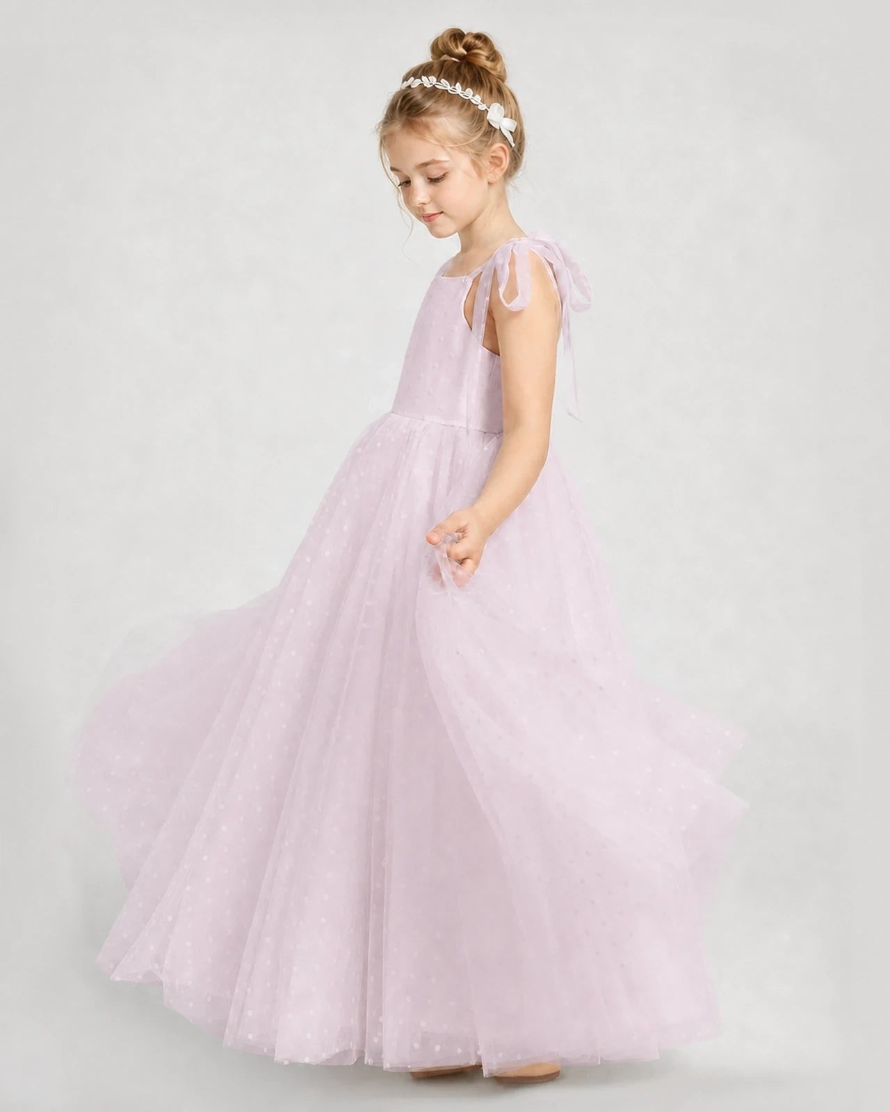 Blush Pink Tulle A-line Girls Formal Dress Side View