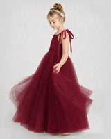 Burgundy Tulle A-line Girls Formal Dress Side View