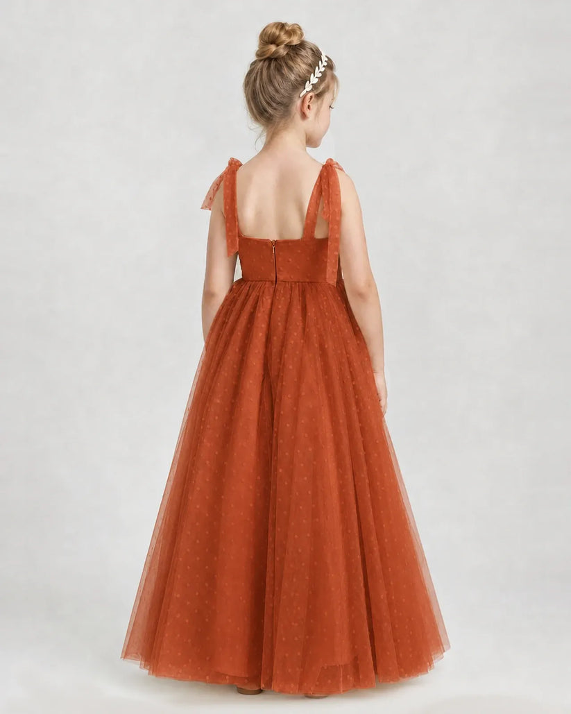 Burnt Orange Tulle A-line Girls Formal Dress Back View