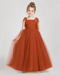 Burnt Orange Tulle A-line Girls Formal Dress Front View