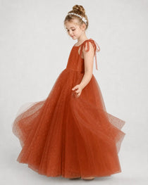 Burnt Orange Tulle A-line Girls Formal Dress Side View