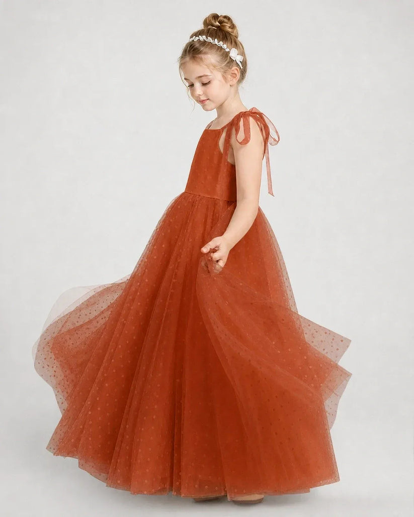 Burnt Orange Tulle A-line Girls Formal Dress Side View