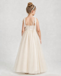 Champagne Tulle A-line Girls Formal Dress Back View
