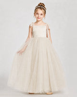 Champagne Tulle A-line Girls Formal Dress Front View