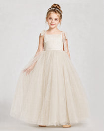 Champagne Tulle A-line Girls Formal Dress Front View