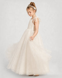Champagne Tulle A-line Girls Formal Dress Side View