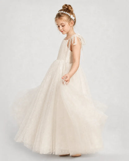 Champagne Tulle A-line Girls Formal Dress Side View