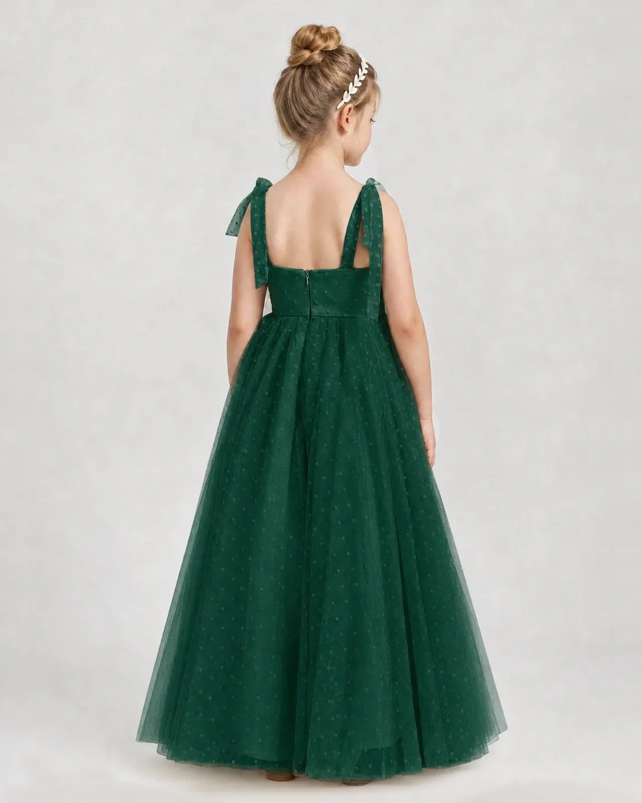 Dark Green Tulle A-line Girls Formal Dress Back View