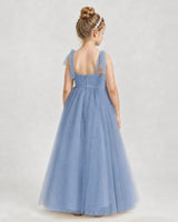 Dusty Blue Tulle A-line Girls Formal Dress Back View