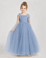 Dusty Blue Tulle A-line Girls Formal Dress Front View