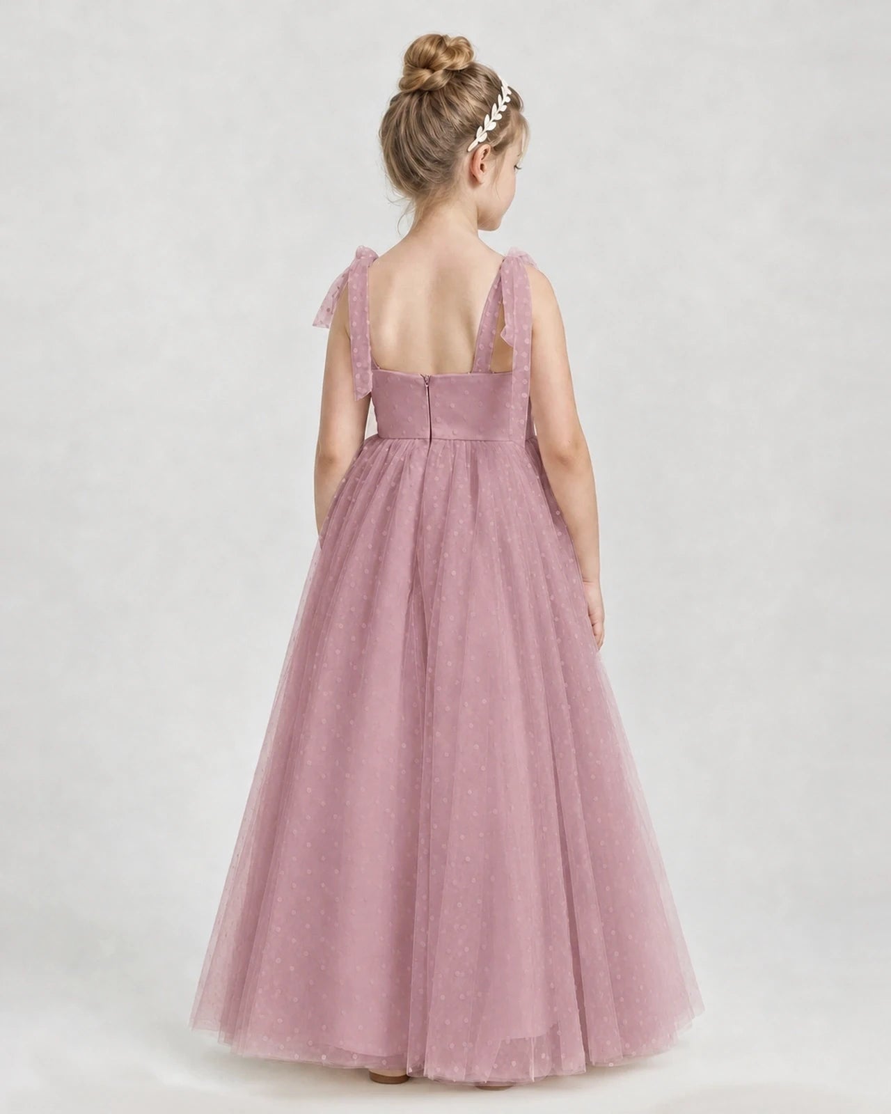 Dideyttawl Swiss Dot Tulle Girl Formal Dress with Tie Straps Imagen secundaria del producto