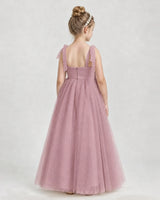 Dusty Rose Tulle A-line Girls Formal Dress Back View