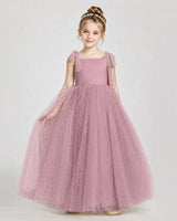 Dusty Rose Tulle A-line Girls Formal Dress Front View