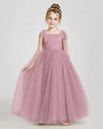 Dusty Rose Tulle A-line Girls Formal Dress Front View
