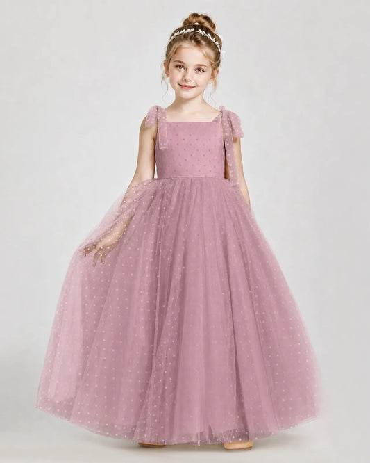 Dusty Rose Tulle A-line Girls Formal Dress Front View