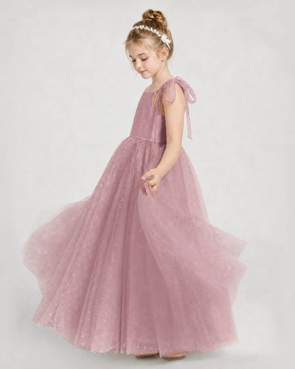 Dusty Rose Tulle A-line Girls Formal Dress Side View